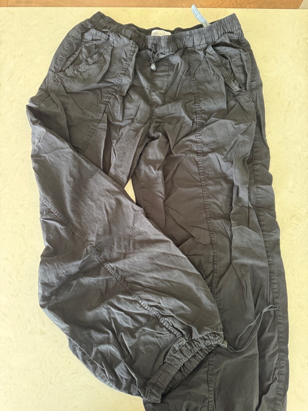 Zara Black Cargo Jogger Pants with Drawstring Waist